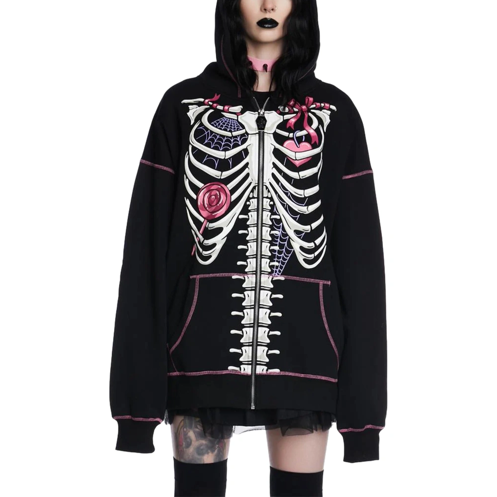 Women Hoodie, Long Sleeve Skeleton/Skull Sweatshirt Cool Street Casual Jacket Outwear