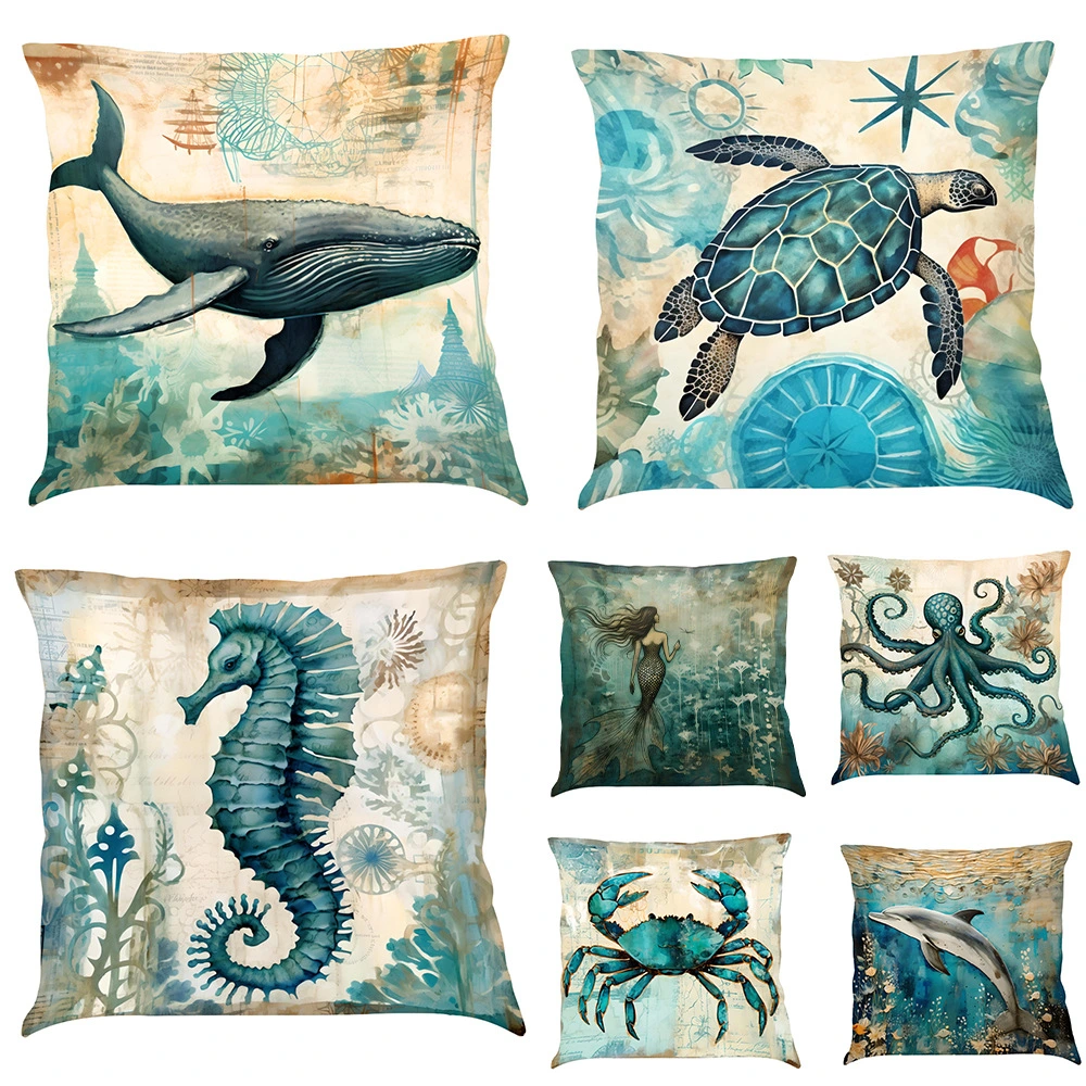 Ocean Series Printing Cotton And Linen Cushion Case