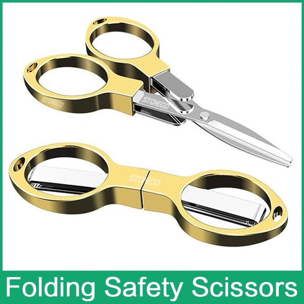 Folding Safety Scissors Comfortable Zinc Alloy Grip Sharp Stainless Steel Blade, Safety Portable Travel Trip Scissors Saltwater Freshwater Braid Scissors Braided Line Cutter Stonego Life Supplies