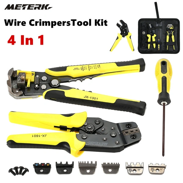 Meterk Professional 4 In 1 Wire Crimpers Engineering Ratcheting Terminal Crimping Pliers Bootlace Ferrule Crimper Tool Cord End Terminals With Wire Stripper