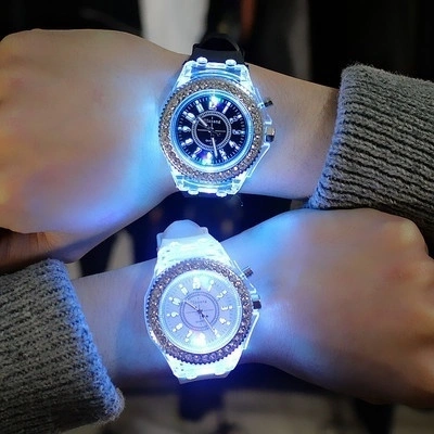 Night Glow Colorful LED Backlight Crystal Quartz Wrist Watch Fashion Accessories