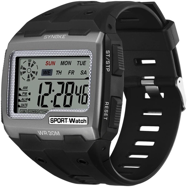 Mens Digital Watches LED Big Square Dial Alarm Clock Week Shock Resistant Chronograph Multifunction Digital Sports Wristwatch