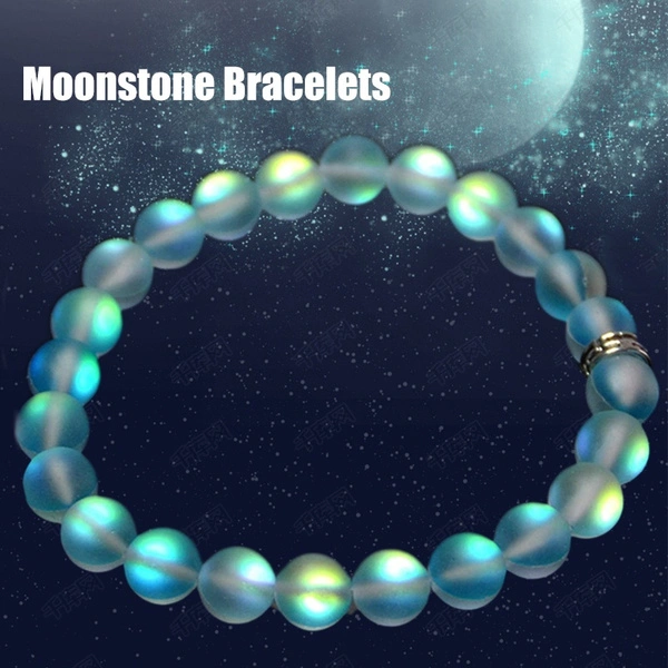 Mermaid Glass Quartz Glowing Aura Moonstone Matte 8mm Bracelet