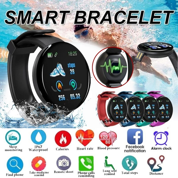 New Men D18 Smart Bracelet Women Bluetooth Smart Watch IP65 Waterproof Sport Smartwatch Heart Rate Blood Pressure Monitor Fitness Tracker Watch for Android/ios