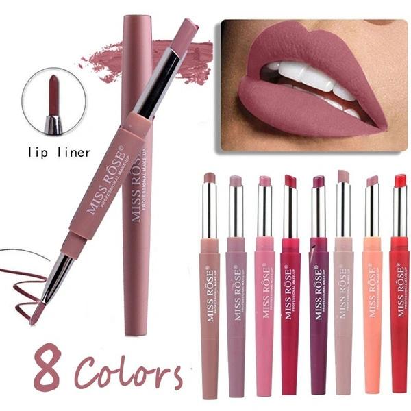 MISS ROSE Sexy 2 In 1 Double-ended Lips Makeup Matte Lipstick Set Long Lasting Waterproof Pigment Lipstick Pencils Moisturizer Lips Contour for Women Beauty Cosmetic Kit