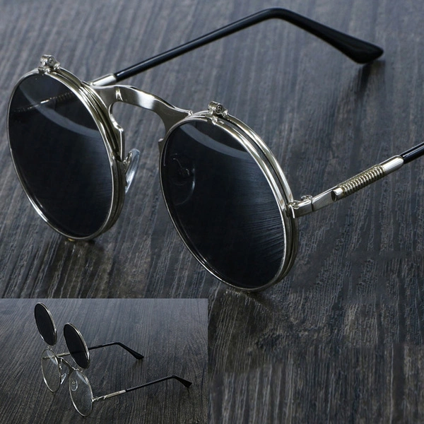 Fashion Steampunk Sunglasses Round Metal Women Style Retro Flip Circular Double Metal Sun Glasses Men Circle