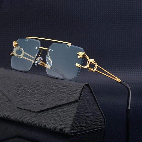 Vintage Square Rimless Sunglasses Women 2023 Luxury Brand Frameless Sun Glasses for Men Leopard Eyewear Lunette De Soleil Homme