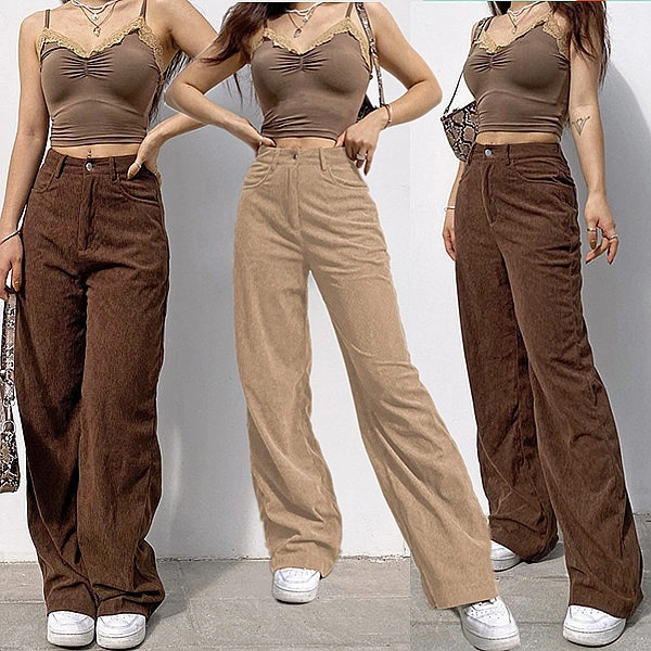 Women Vintage Oversized Corduroy Baggy Pants Wide Leg Pants High Waist Trouser