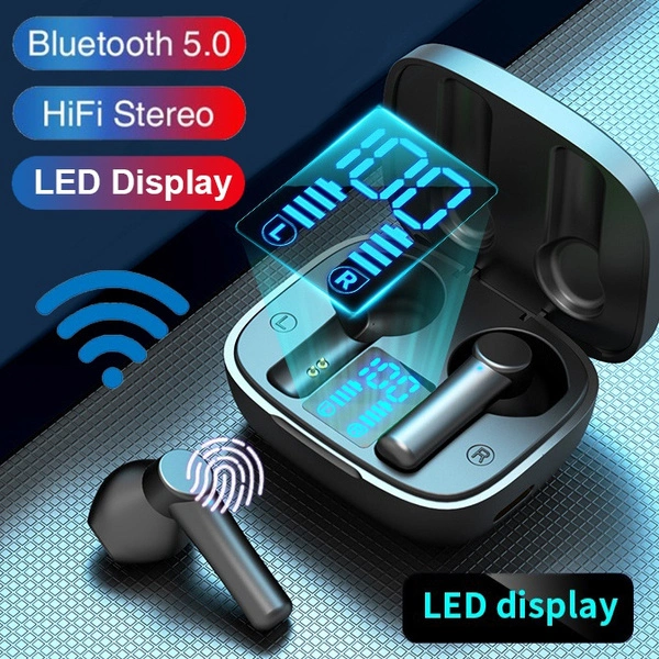 [Bluetooth5.0, 9D Stereo Surround] TWS Bluetooth Earbuds Wireless Bluetooth Earphones Waterproof Sport Headset Noise Cancelling Touch Control Headphones with LED Display Charging Case