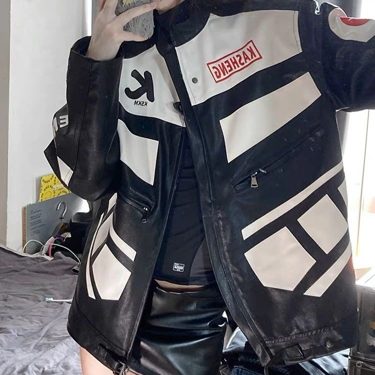 Black And White Motorcycle Baseball Jacket