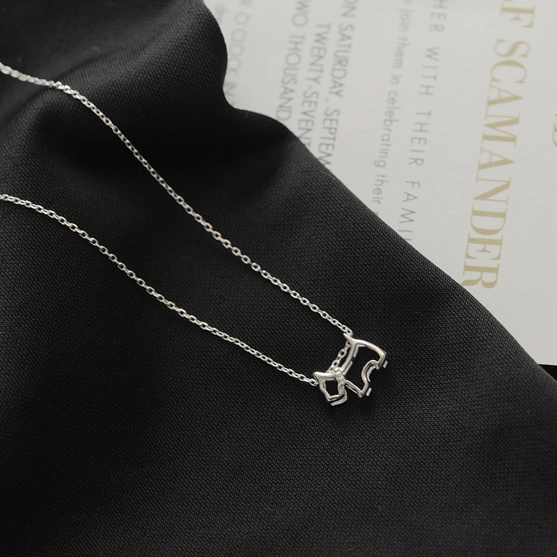 Animal Year Puppy Hollow Clavicle Chain Necklace Female S925 Silver