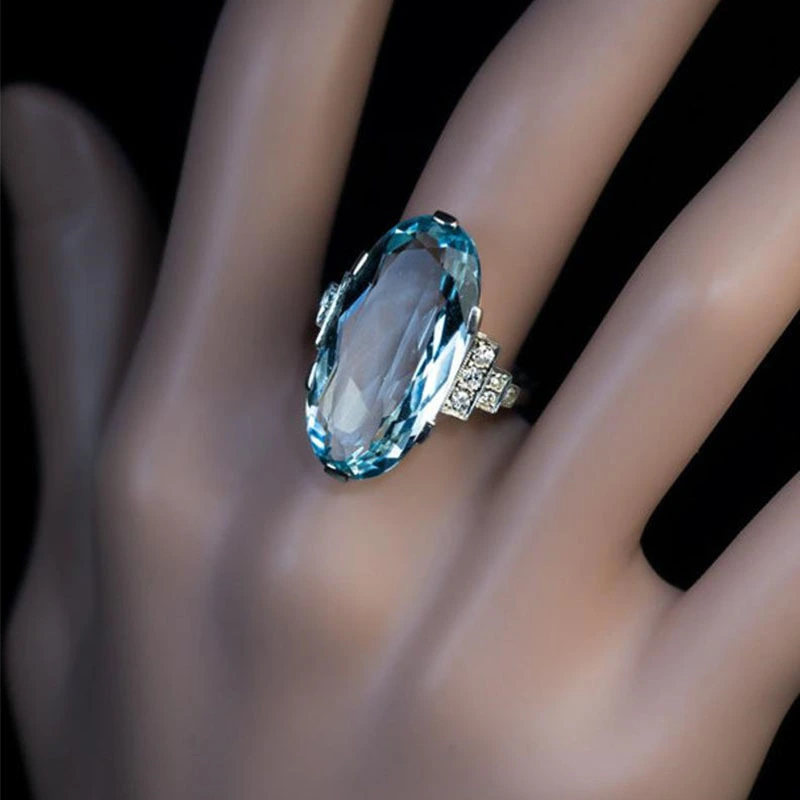 Fashion Oversized Oval Blue Ring