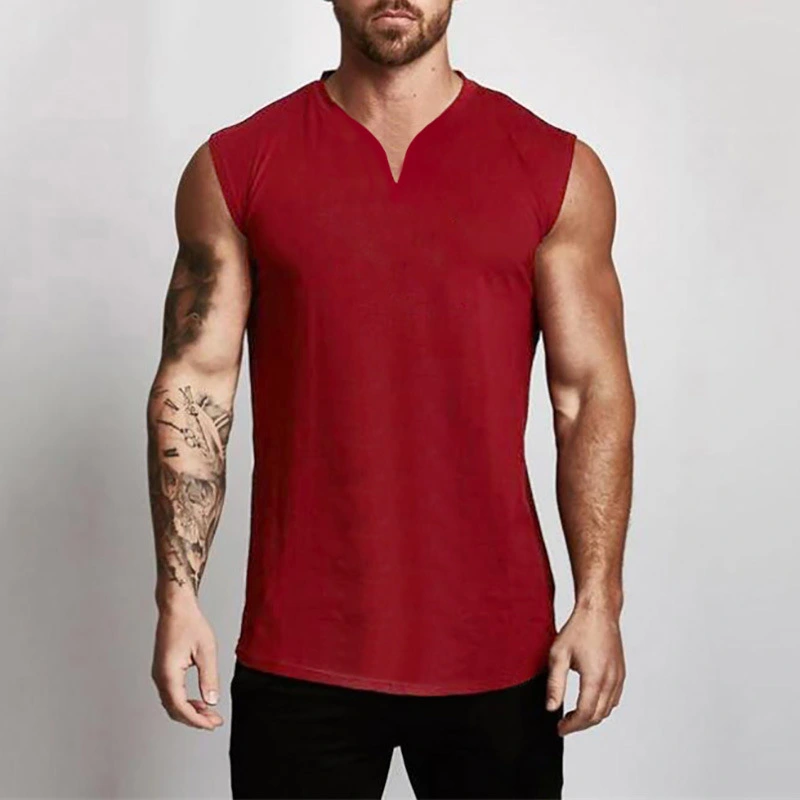 V-neck Sleeveless Solid Color T-shirt Vest Outdoor Training Running Leisure Sports