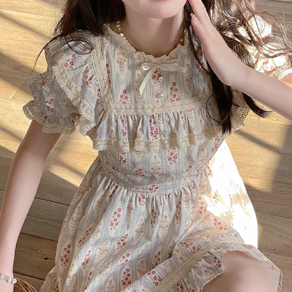 French Retro Sweet Court Style Lace Tea Break Dress