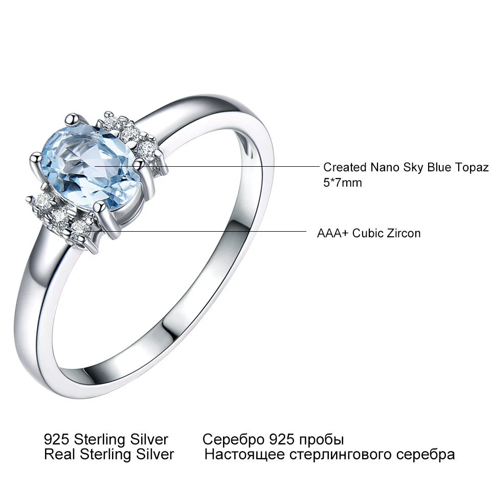 925 Sterling Silver Oval Blue Topaz Ring