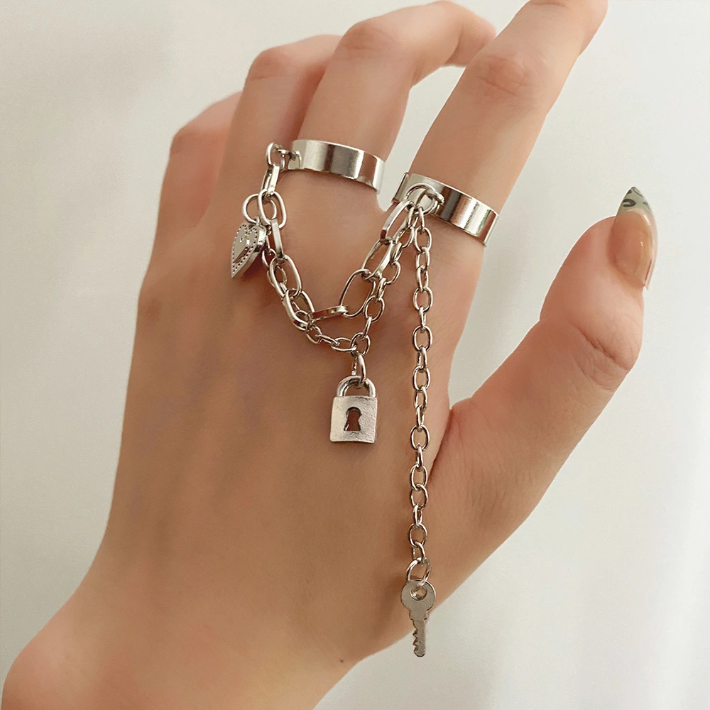 Women's Love Butterfly Chain Punk Open Adjustable Ring