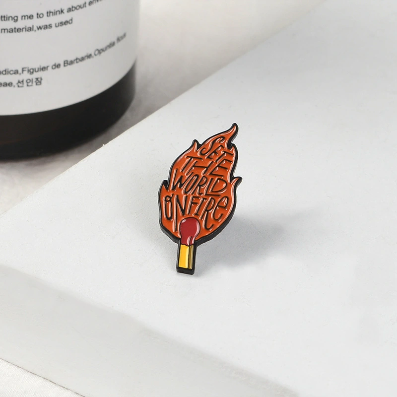 Creative Cartoon Unique Flame Alloy Brooch Burning Flame Match Collar Enamel Brooch Pin Badge