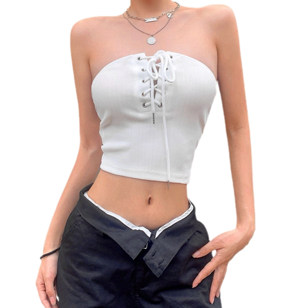 Women Basic Bandage Bandeau Summer Elastic Strapless Off-shoulder Crop Tops Streetwear Club Wear