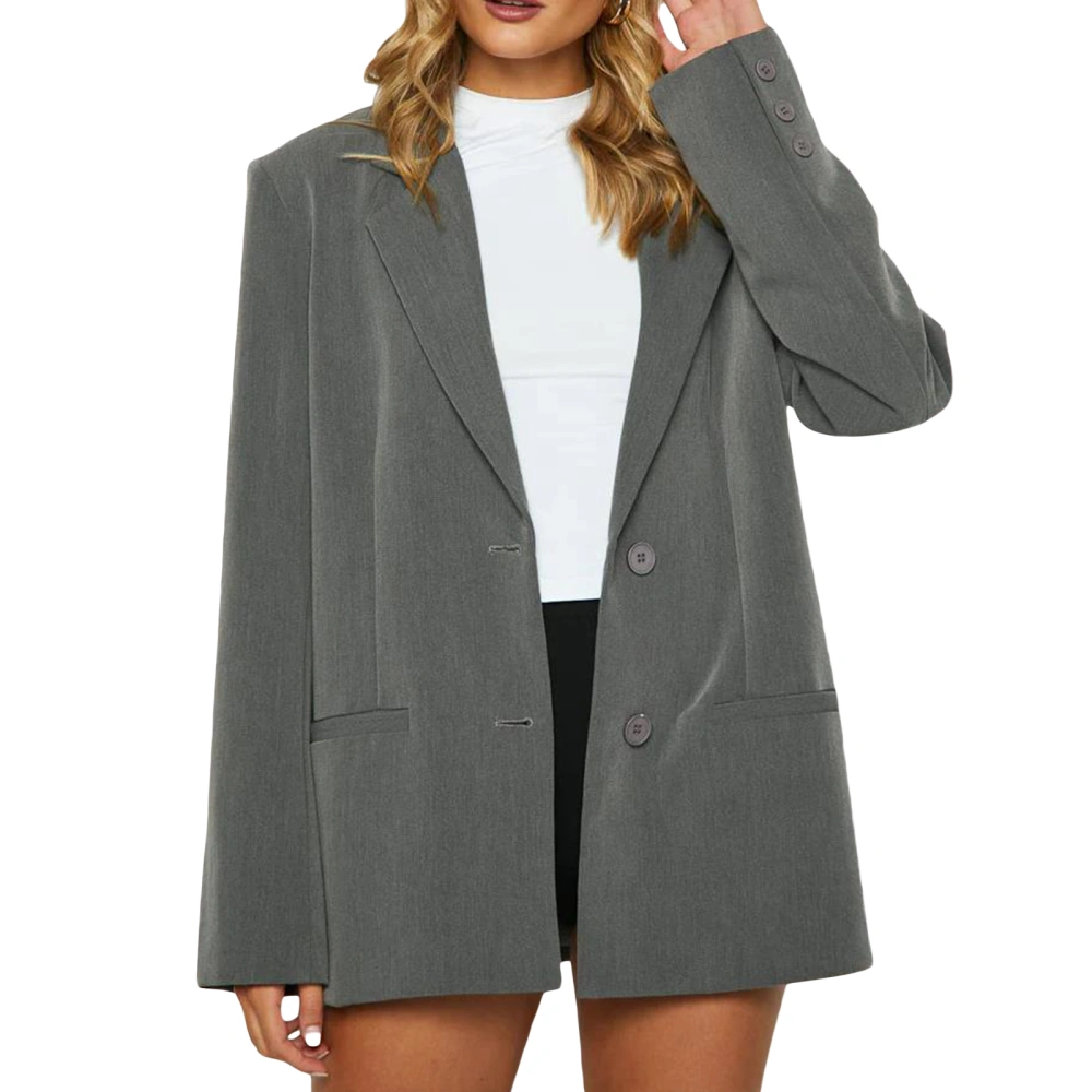 Women's Temperament Loose Blazer, Solid Color Long Sleeve Single Breasted Coat Work Office Jacket Clothing