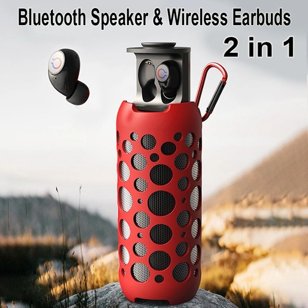 2 In 1 Portable Camping Wireless Bluetooth Speaker + TWS Wireless Bluetooth Headset Noise Cancelling Handfree Calling Bluetooth Earphone Subwoofer Bluetooth Soudbox Loudspeaker