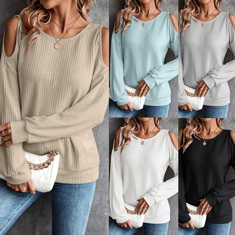 Autumn new women's off-the-shoulder button loose top