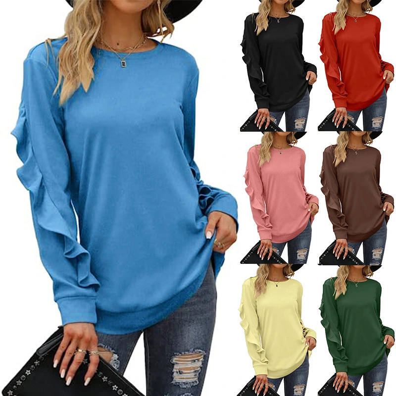 New style casual round neck sweater pleated women's long sleeves