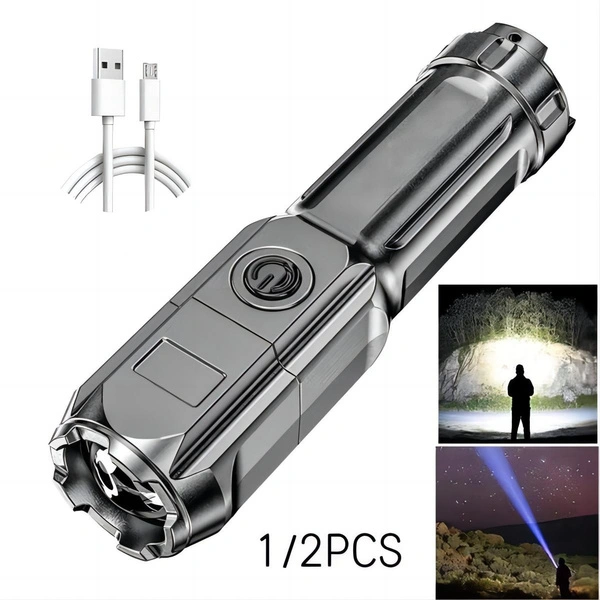 1/2Pcs Super Bright LED Flashlight Portable USB Rechargeable Outdoor Lighting Waterproof Remote Camping Hiking（300-1000m）