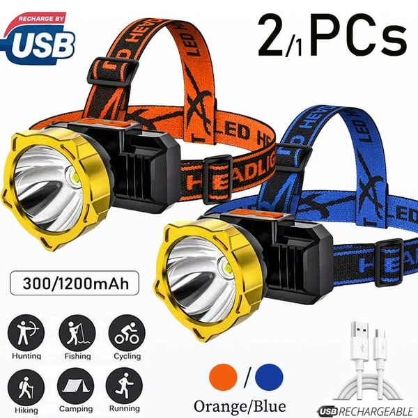 HOT SALE 1/2PCs Led Head-mounted Flashlight ABS Outdoor LED Rechargeable Built-in Battery Headlight Fishing Head Lamp