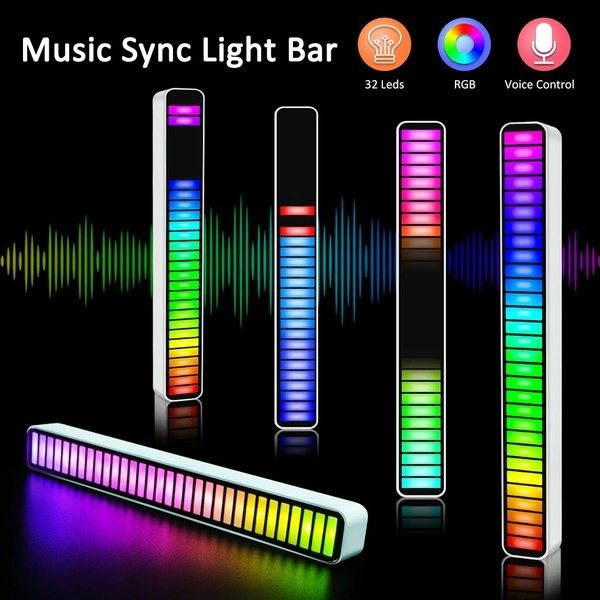 32 Bit Music Levels Indicator Light Aluminum Bar Voice Control Audio Spectrum RGB Light LED Display Rhythm Pulse Colorful Signal