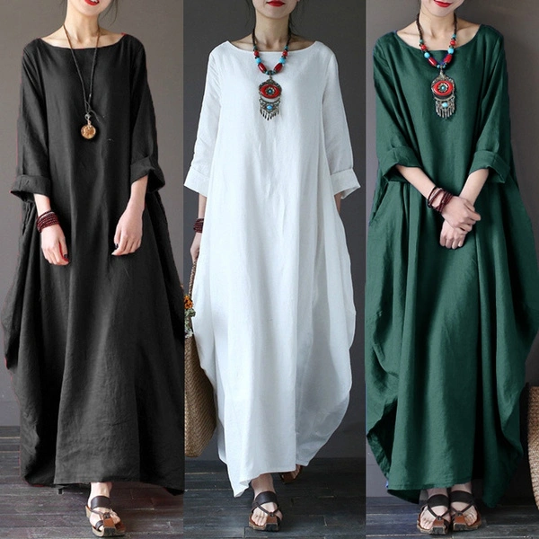 ZANZEA Plus Size Women Summer 3/4 Sleeve Long Dress