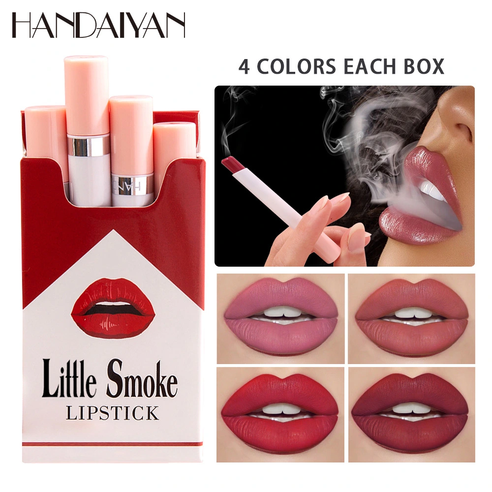 Mini Matte Cigarette Lipstick 4 Pack Set Kit, 4 Colors Velvet Matte Litte Smoke Tube Lipstick, Long Lasting Waterproof Women Make up Cosmetic Lipsticks