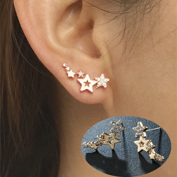 Fashion Zircon Star Ear Clip Earrings New Ladies Earrings Geometric Earrings Jewelry