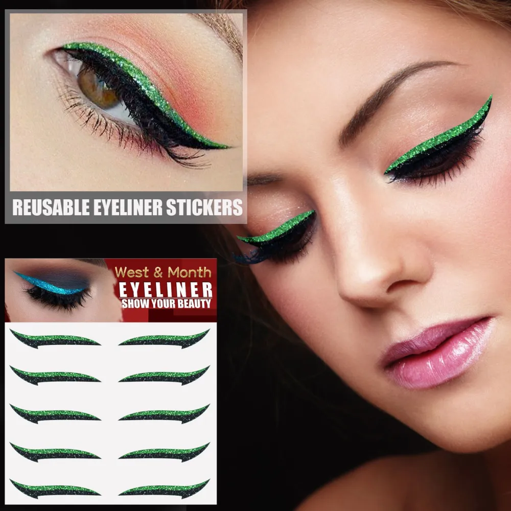 1Pair/5Pairs Eyelash Stickers Glitter Eyeliner False Eyelash Stickers Nightclub Stage Eye Makeup Stickers Lazy Eyeliner False Eyelashes Stickers