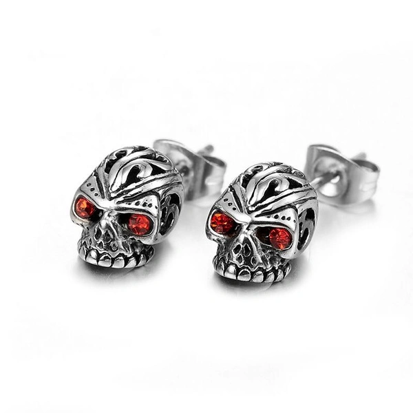 Men's Retro Red Zircon Eye Skull Earrings for Women Gothic Punk Motorcycle Skull Stainless Steel Stud Earrings Jewelry