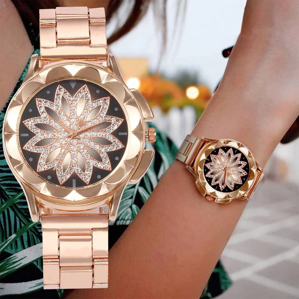 Women Rhinestone Watches Lady Watch Leather Band Big Dial Bracelet Wristwatch Crystal Watch