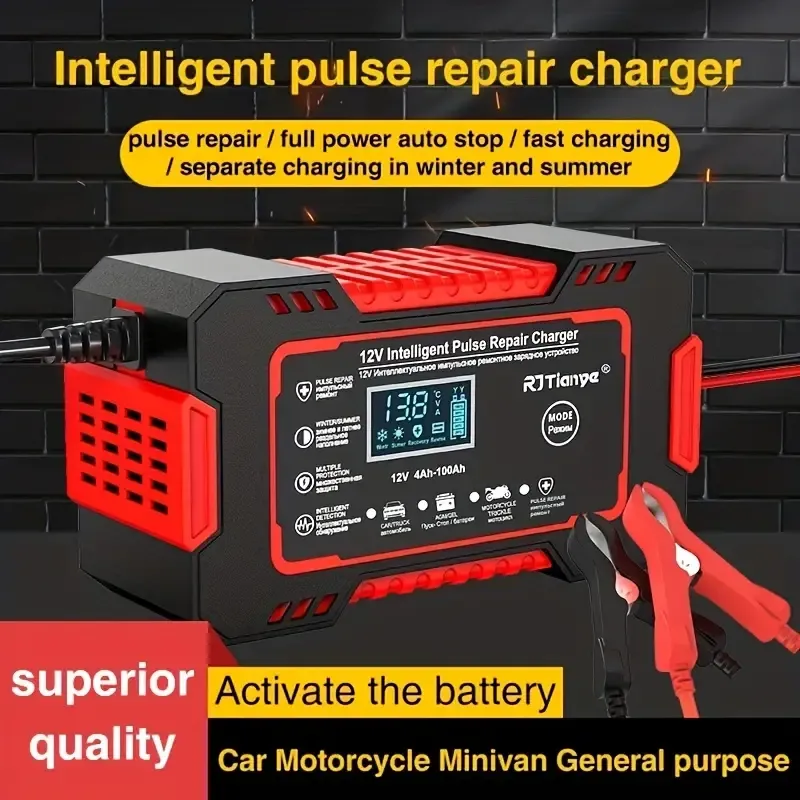 Recharge Your Car Battery Fast & Efficiently - 12V 4Ah-100Ah Smart Battery Trickle Charger Automotive Battery Maintainer With Temperature Compensation