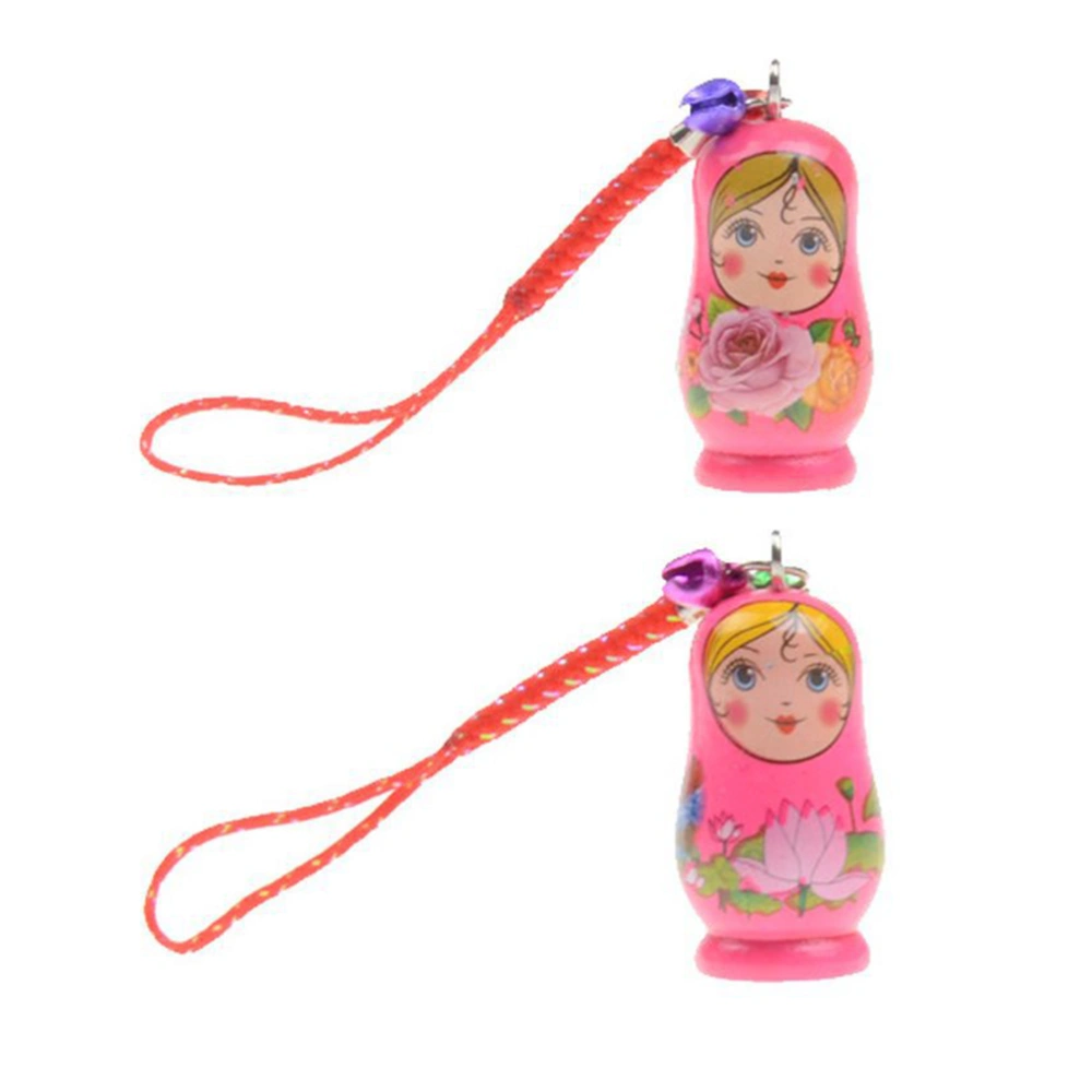 12PCS Wooden Key Chains Creative Matryoshka Russian Dolls Key Rings Mobile Phone Chain Hanging Pendant (Random Lanyard)