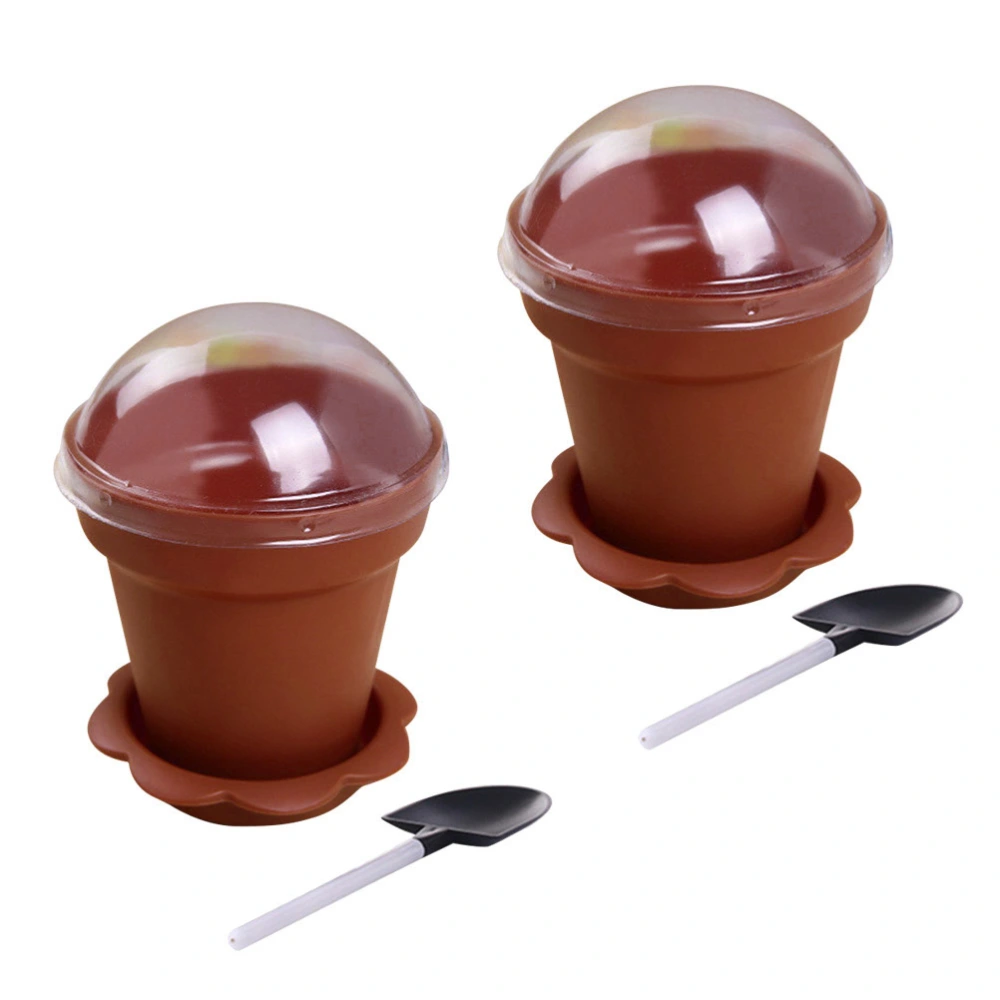 30pcs Flowerpot Cake Cups with Lid Shovel Scoop Bottom Tray Plastic Yogurt Cup Dessert Container for Ice Cream Mousse