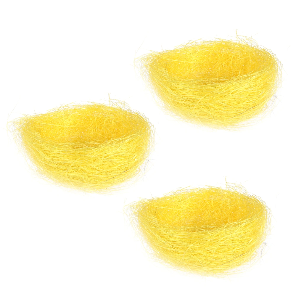 3Pcs Artificial Nest Easter Mini Colored Thread Bird Nests for Candies Eggs (Yellow)