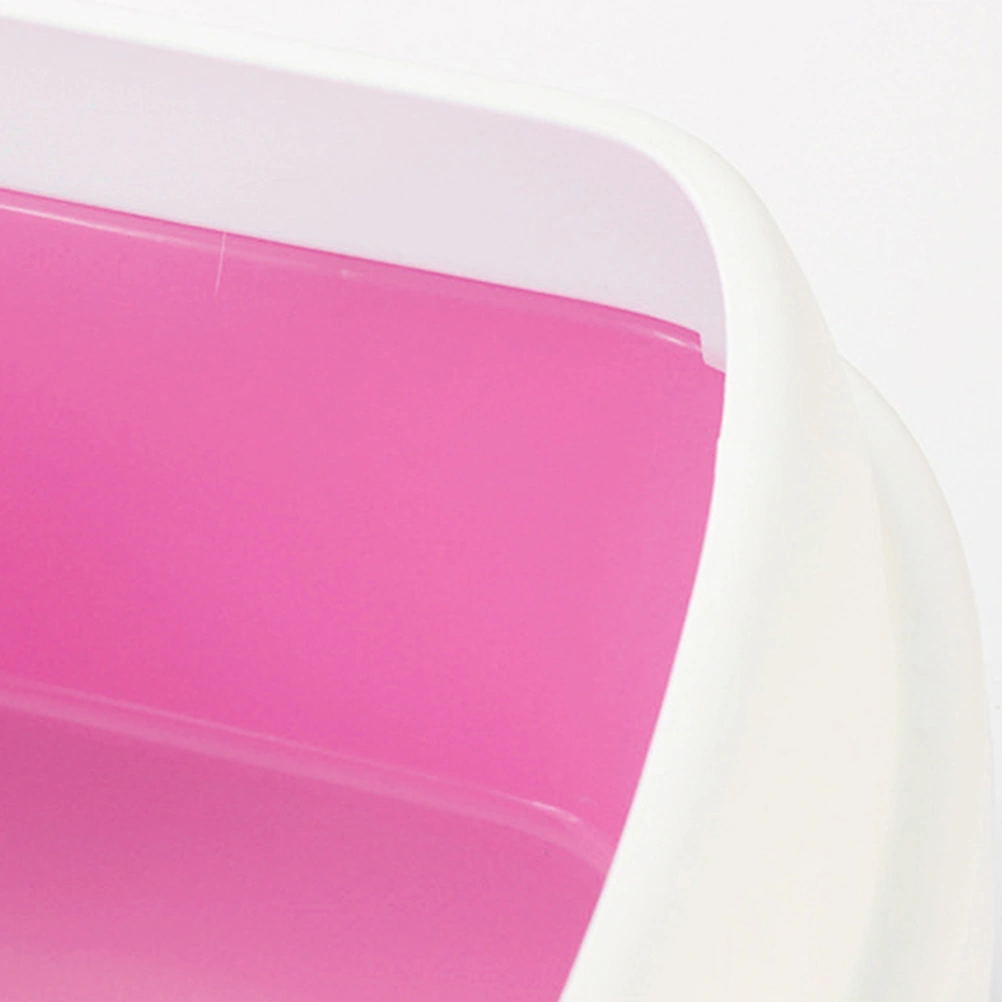 Semi-Enclosed Cat Litter Box Practical Cat Cleaning Bath Basin Plastic Cat Toilet (Pink, Size M)