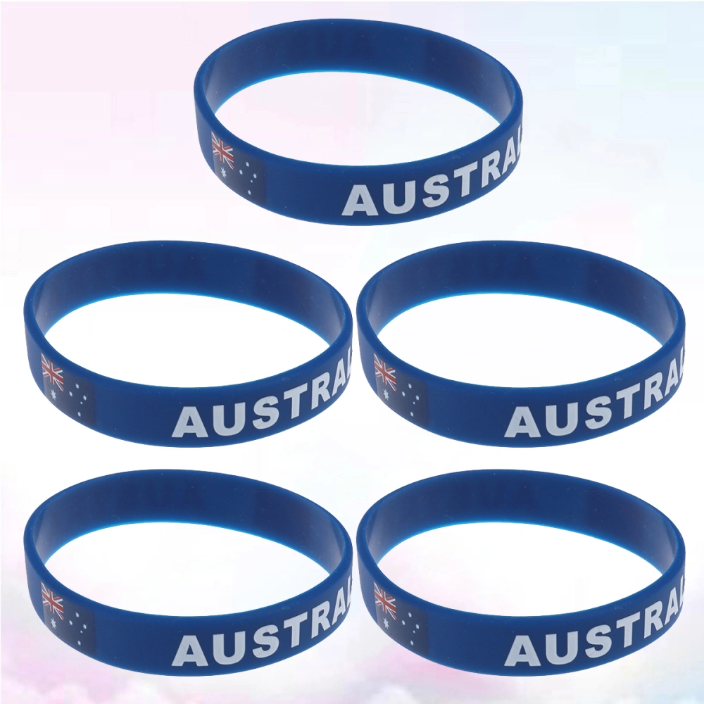 5pcs Country Flag Printed Wristband Chic Silicone Sports Bracelet Hand Ring Wristband for Sports Game Football Match (Australia)