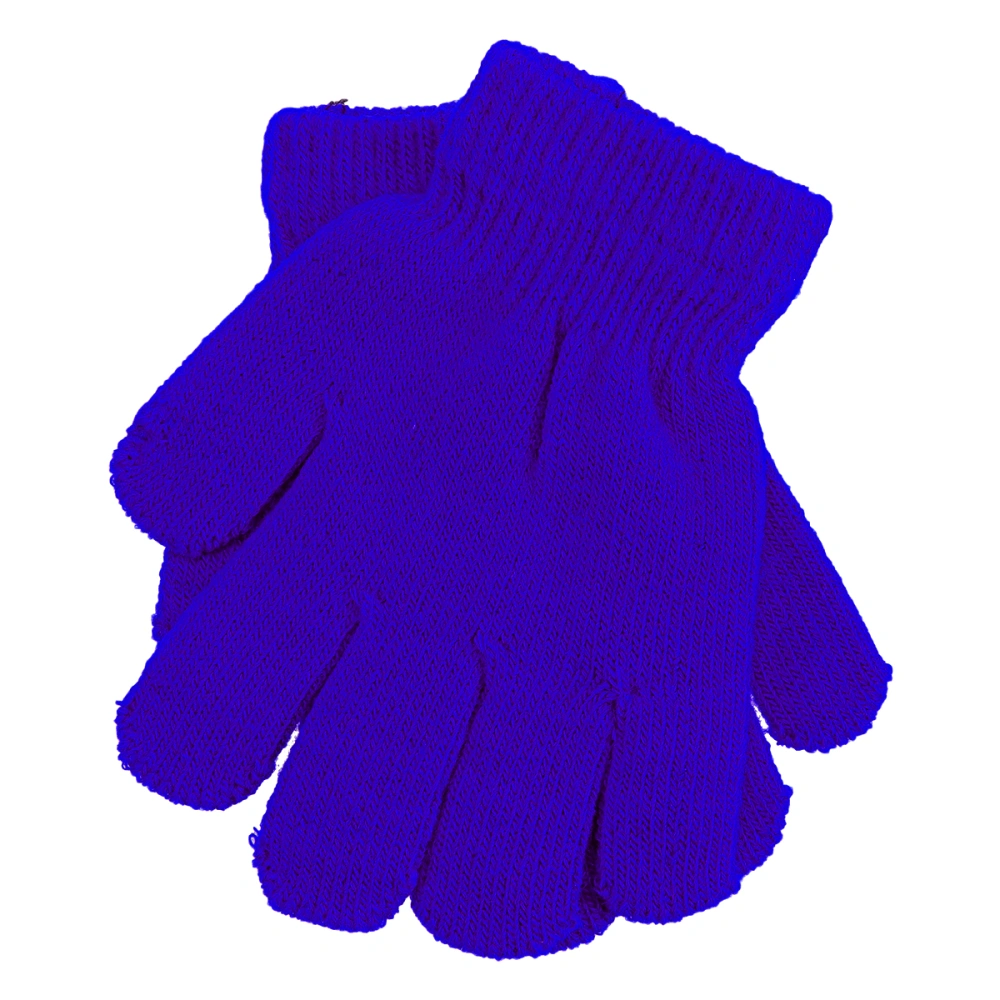 Children's Gloves Autumn and Winter Models Knitted Solid Color Five Fingers Warm Gloves 4-12 Years Old (Blue)