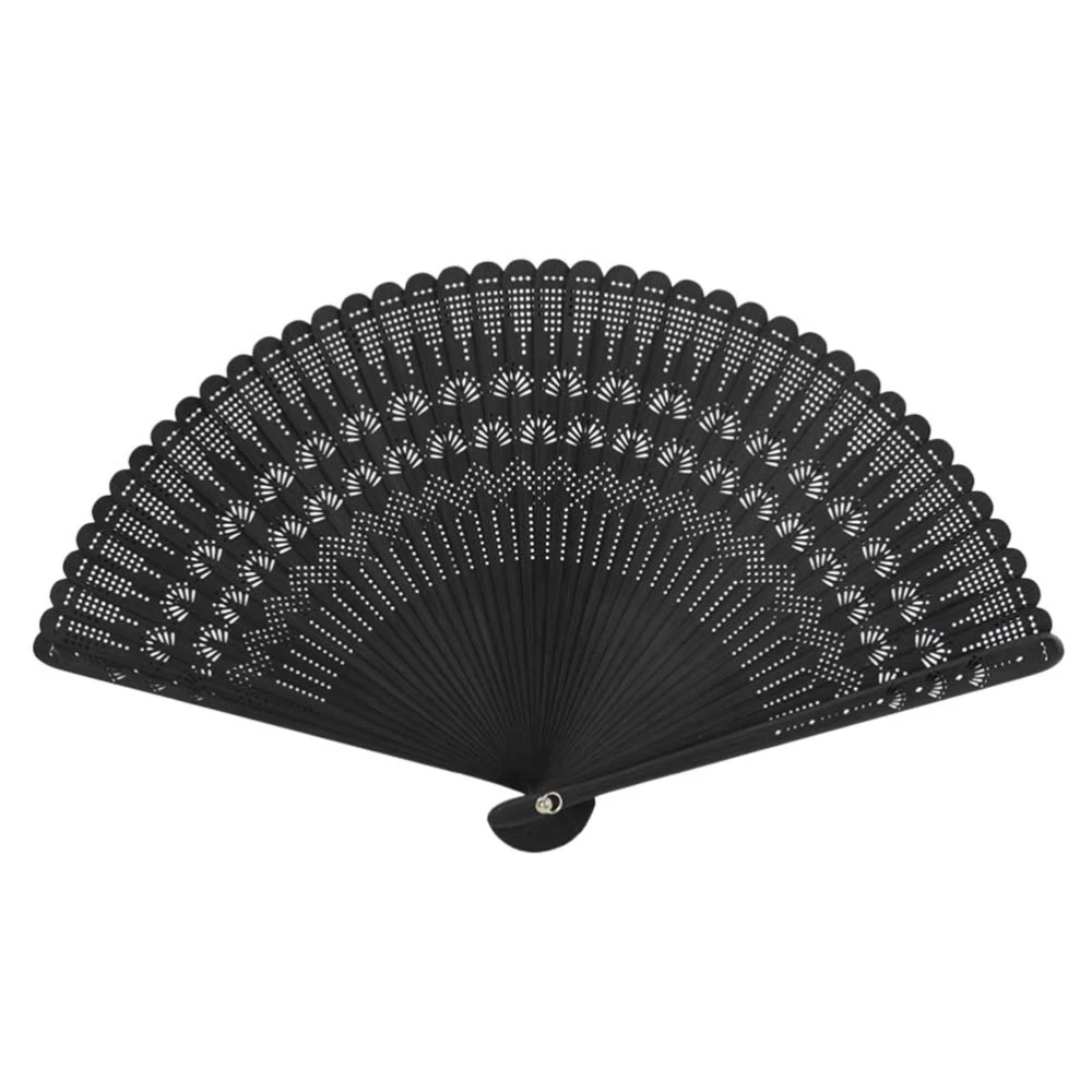 Bamboo Vintage Fan Silk Handheld Foldable Fan Elegant Gift for Women Ladies (Black)