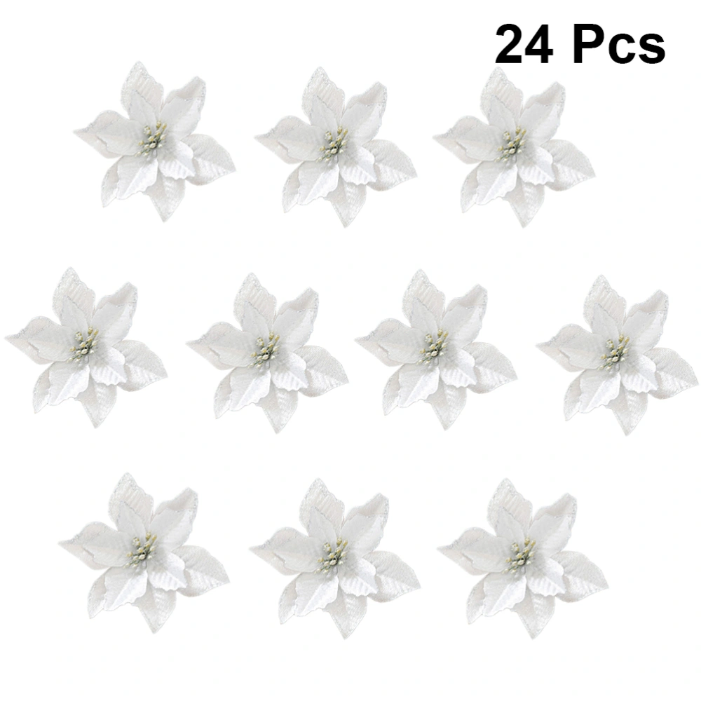 24pcs Christmas Flower Simulation Gold Powder Flower Christmas Tree Decoration Flower Silver