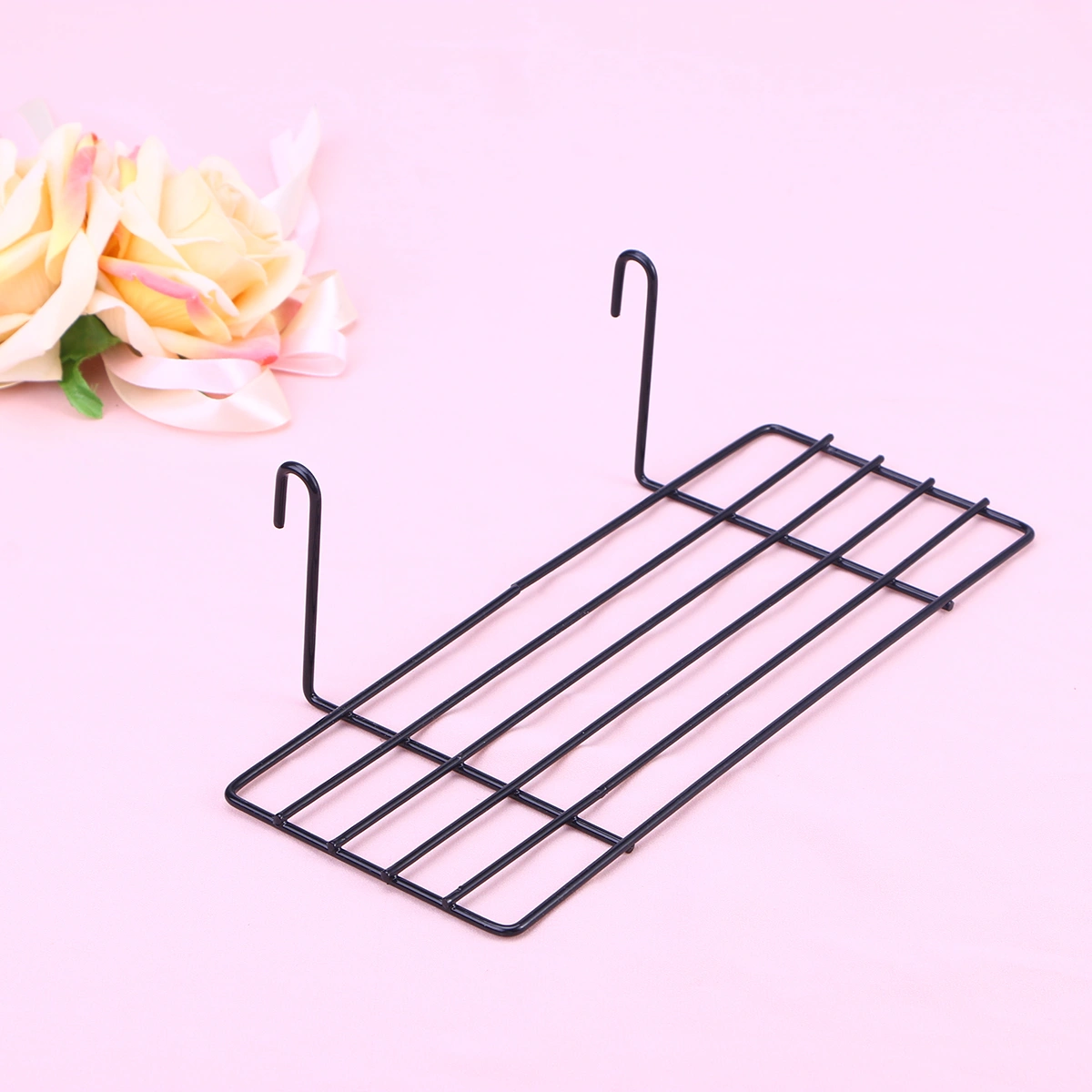 Black Wire Storage Basket Rack Straight Shelf for Grid Panel Display 25x10cm