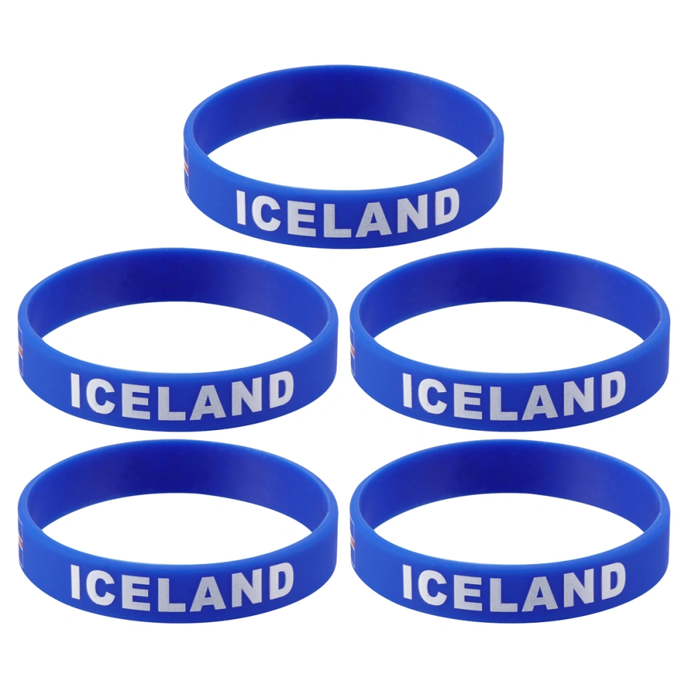 5pcs Country Flag Printed Wristband Chic Silicone Sports Bracelet Hand Ring Wristband for Sports Game Football Match (Iceland)