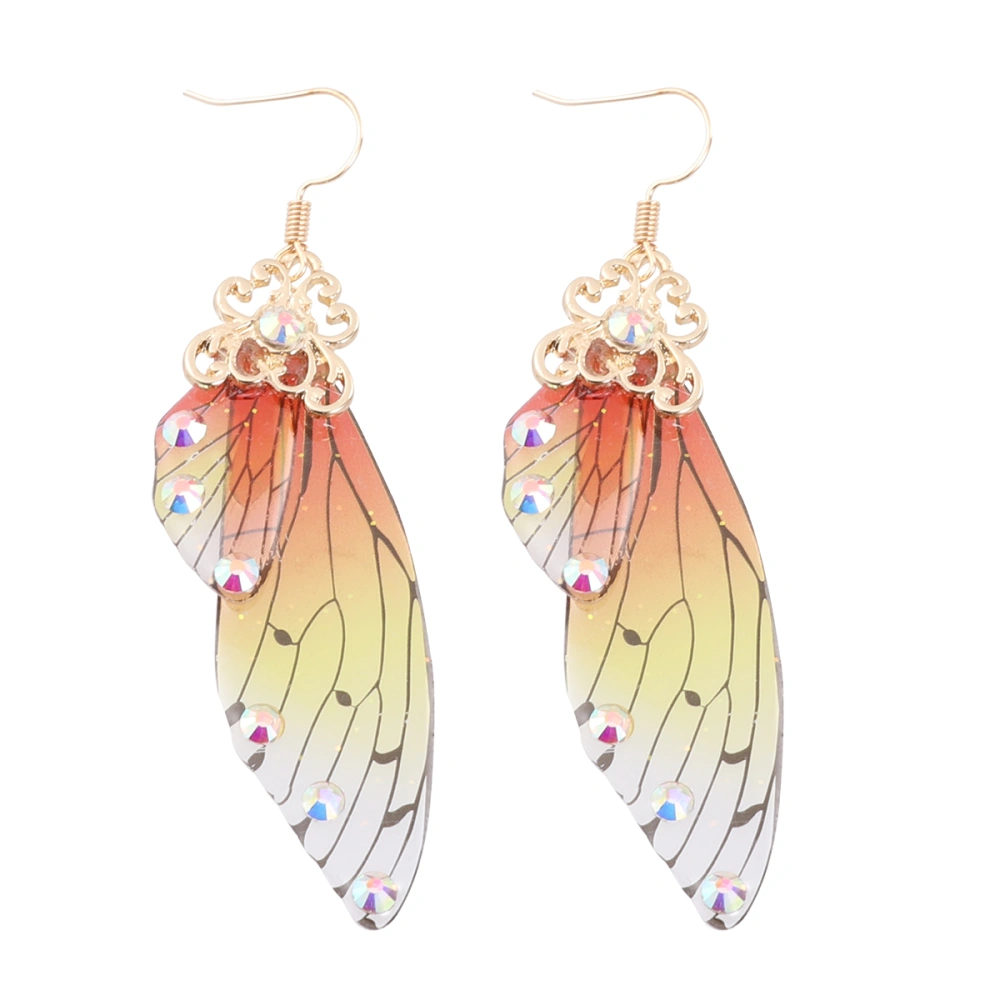 1 Pair Creative Wings Earrings Imitation Cicada's Wings Eardrops Fashion Personality Animal Design Ear Jewelry for Women Ladies (Golden Red)