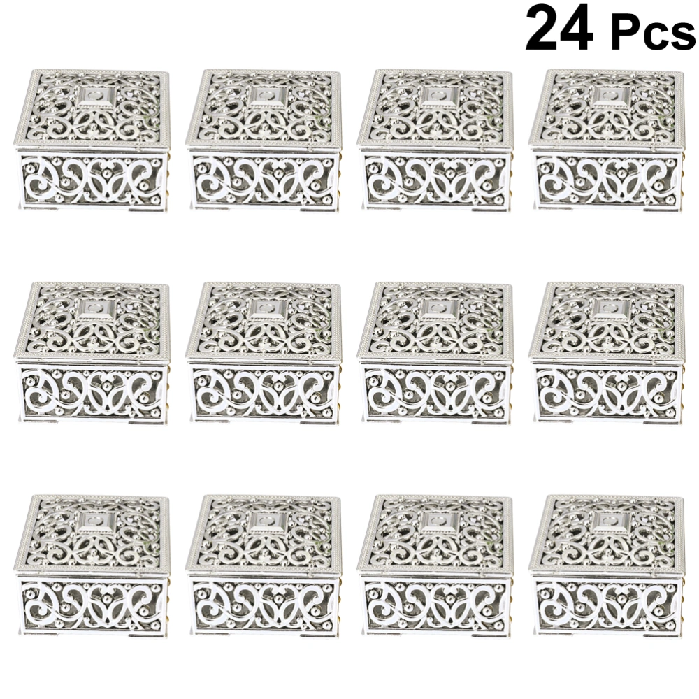 24PCS Hollow Out Flower Pattern Gift Boxes Square Mini Plastic Candy Boxes Packaging Case Party Favors (Silver)