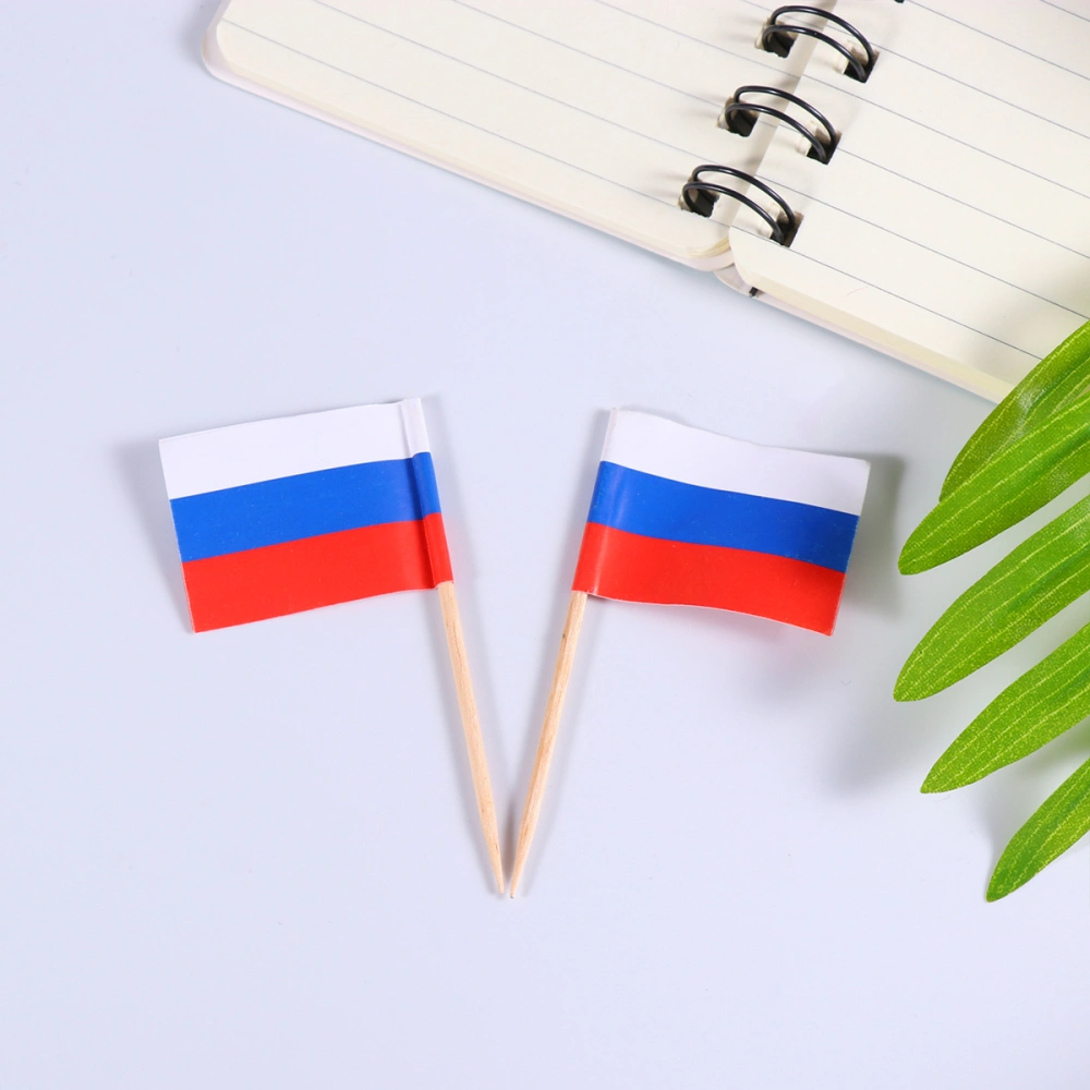 100pcs Wooden Flag Toothpicks National Day Decoration Cupcake Toppers Food Toothpick (Russia)