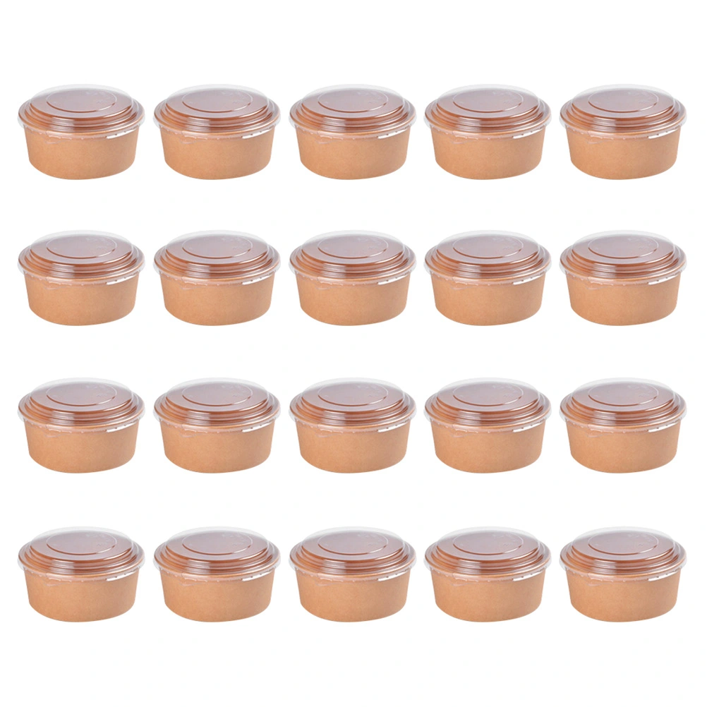 20pcs Disposable Kraft Paper Bowls Fruit Salad Bowl Food Packaging Containers Party Favor (26oz, with Lid)